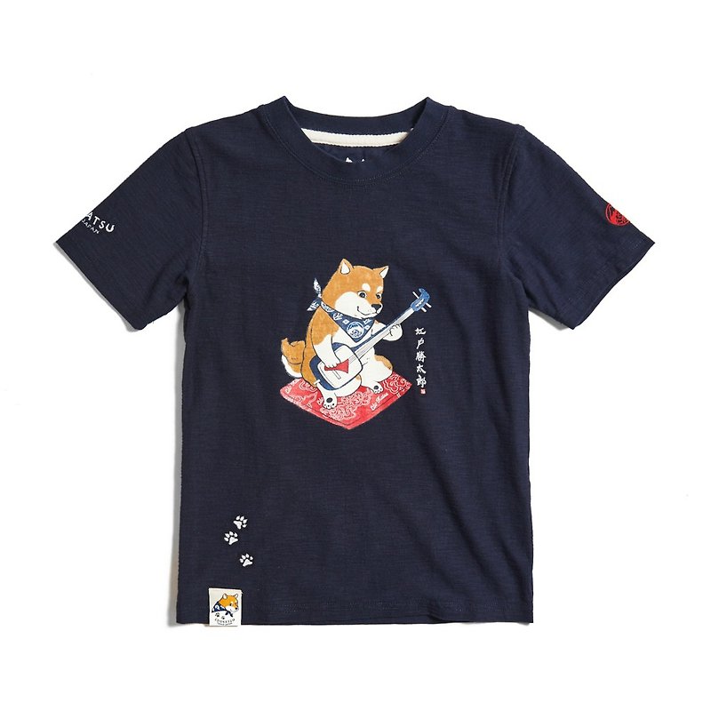 Edo Katsuri Katsutaro Shamisen Short Sleeve T-Shirt - Children's Clothes (Zhang Blue) #衣衣 - Other - Cotton & Hemp Blue