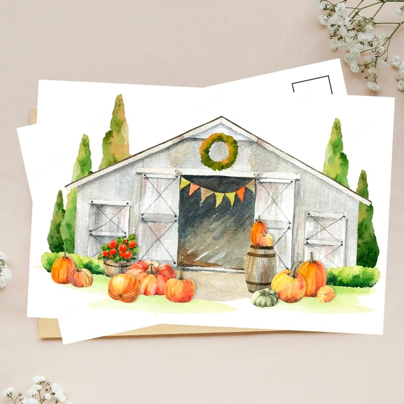 Pumpkin house postcard - การ์ด/โปสการ์ด - กระดาษ 