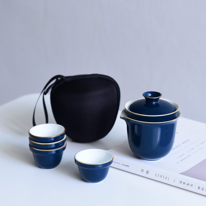 ZESEE |  Sky-clearing blue 天青色煙雨 旅行茶具組 - 茶壺/茶杯/茶具 - 瓷 藍色