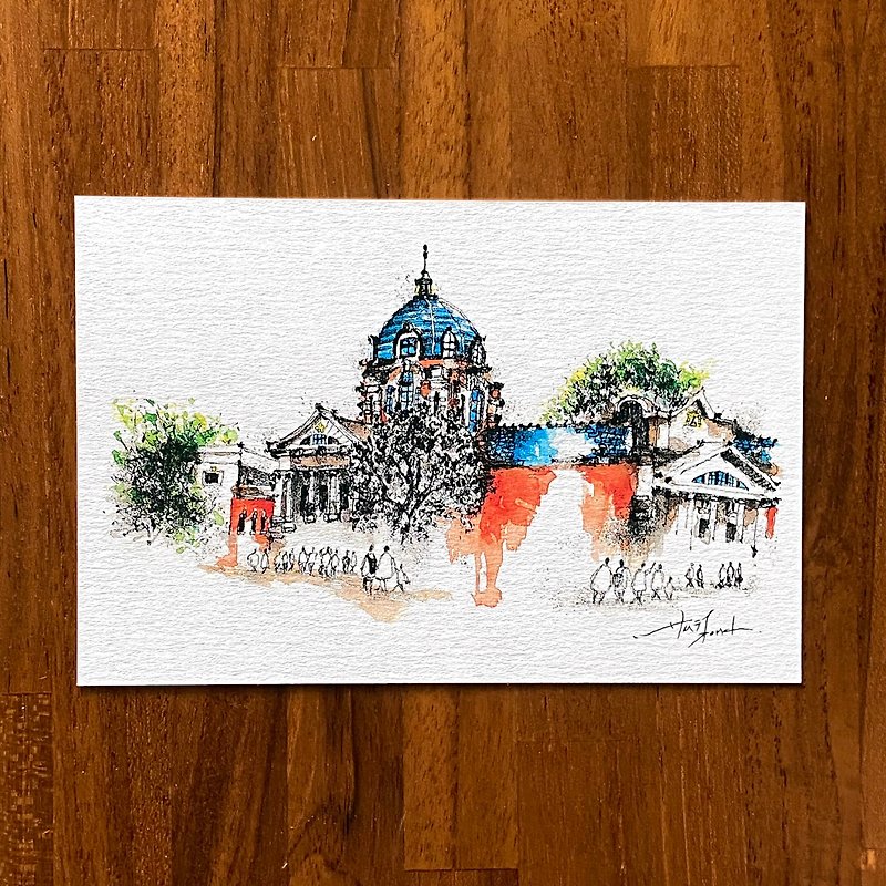 Dead Branch Pen Sketch Tainan Attractions Judicial Museum Watercolor Illustration Hand-painted Postcard - Cards & Postcards - Paper 