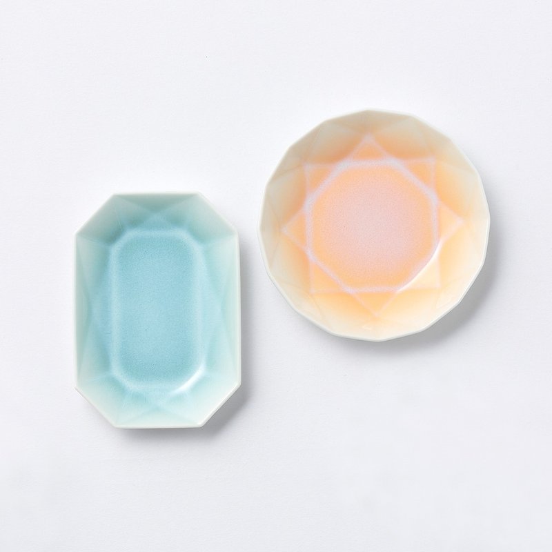 Pastel Origami Dish / Arita Jewel Round & Octagon / Set of 2 - Small Plates & Saucers - Porcelain Multicolor