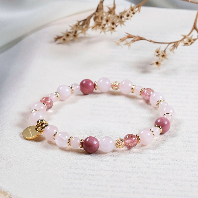 Pink crystal rhonite, strawberry crystal bracelet, natural ore - Bracelets - Crystal Pink