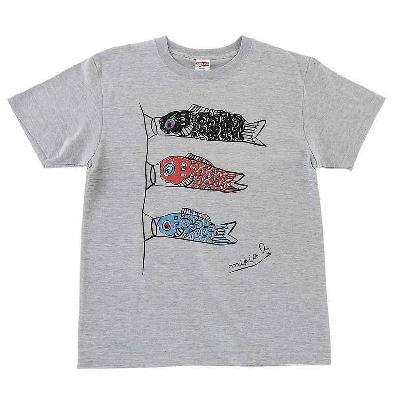 棉．麻 男 T 恤 灰色 - Koinobori Men's T-shirt Gray