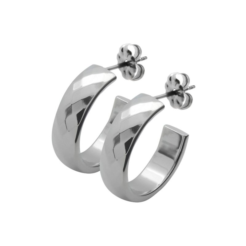 格緻真愛-寬版-原色 純鈦耳環一對贈鈦貼兩入 - 耳環/耳夾 - 其他金屬 銀色
