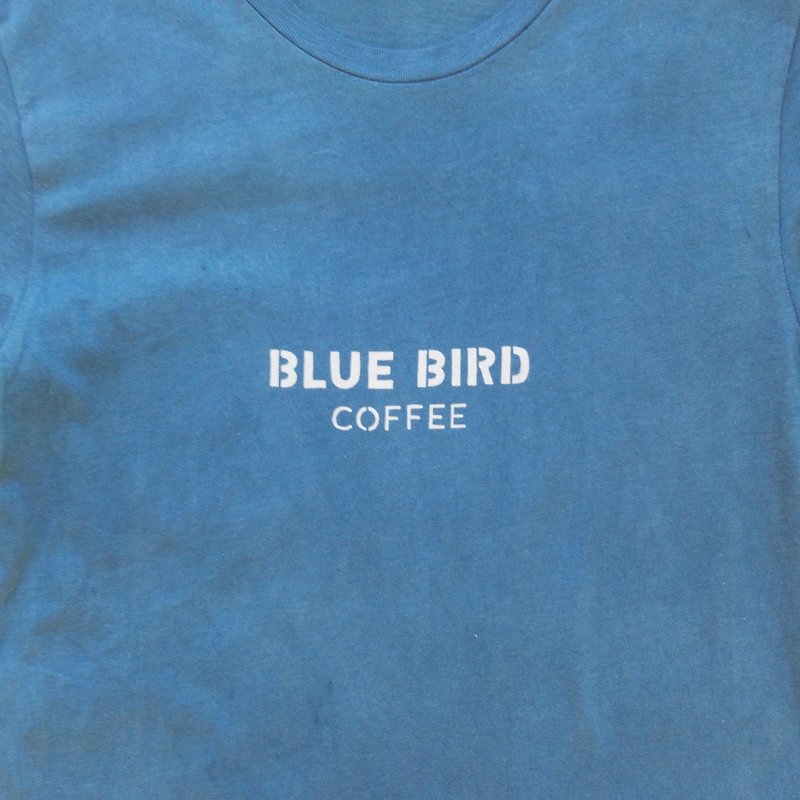 Indigo dyed indigo dye organic cotton --BLUE BIRD COFFEE TEE - เสื้อฮู้ด - ผ้าฝ้าย/ผ้าลินิน สีน้ำเงิน