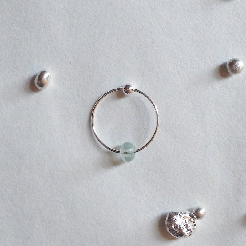 Minimalism circle aquamarine .925 silver earrings single earring for sale - Earrings & Clip-ons - Gemstone Blue