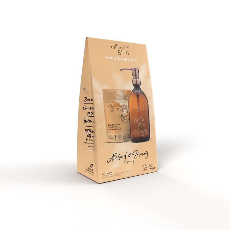 milly&sissy orange gift bag-contains almond honey hand soap and amber glass bottle - ผลิตภัณฑ์ล้างมือ - วัสดุอื่นๆ สีส้ม