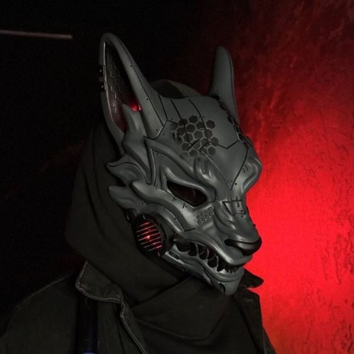 サイバーパンク狐面 グレー ブラック 日本の狐面 狼の未来的なマスク