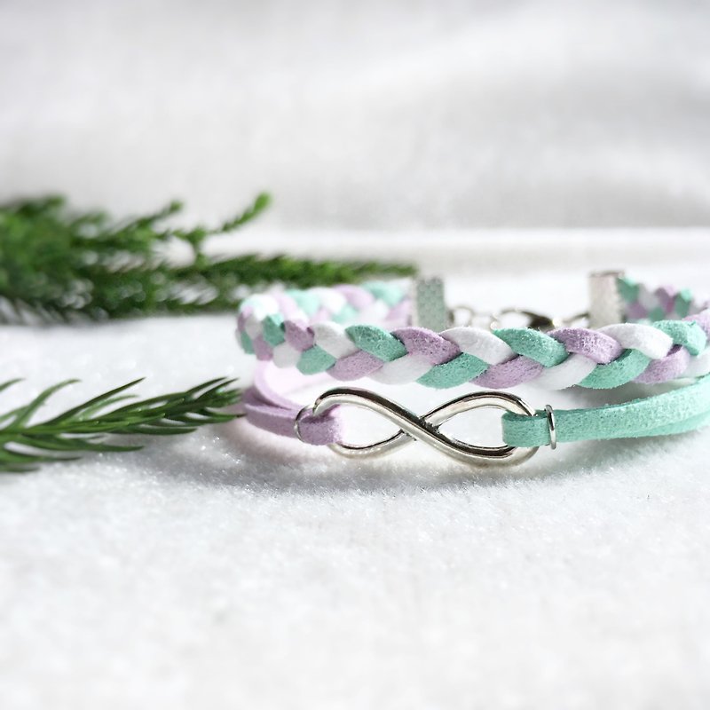 Handmade Double Braided Infinity Bracelets–colorful marshmallow - Bracelets - Other Materials White