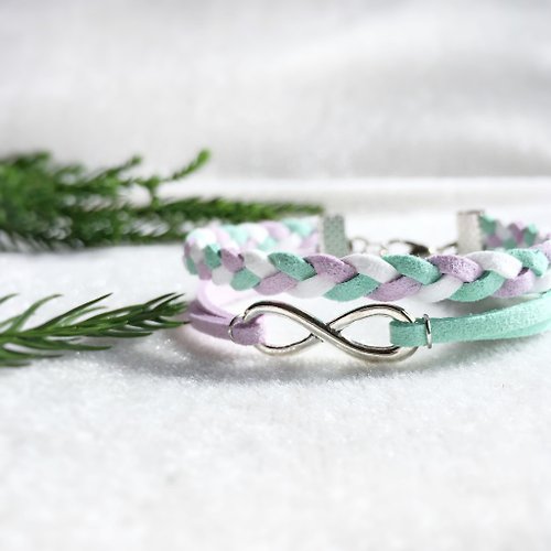 Anne Handmade Bracelets 安妮手作飾品 Infinity 永恆 手工製作 雙手環-棉花糖色系 紫綠白 限量
