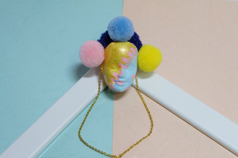  Barbie head pompom Earrings /handprint/upcycled jewelry/hippie/Clown/Circus - ต่างหู - ซิลิคอน หลากหลายสี