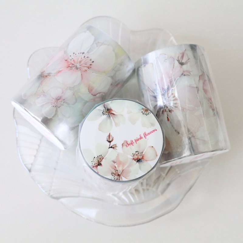 Soft Pink Flowers PET TAPE (6cm X 5m) - Washi Tape - Polyester Transparent