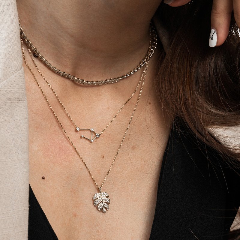 18K Libra Diamond Necklace - สร้อยคอ - เพชร สีเทา