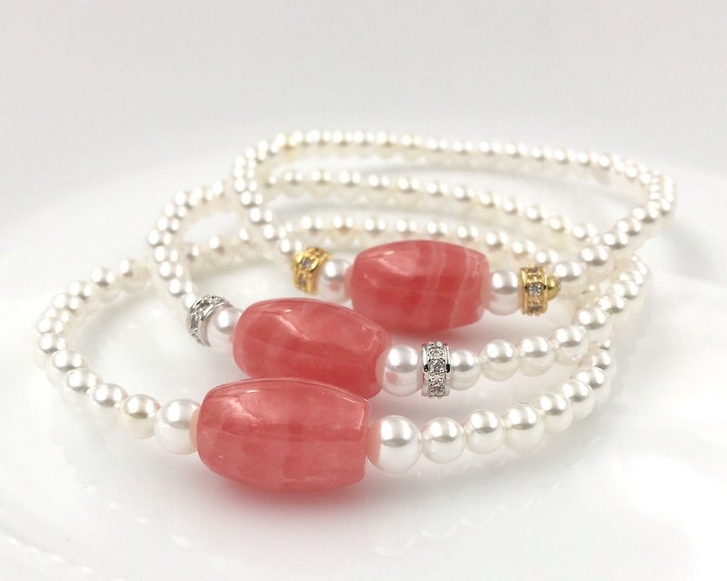 高品質冰種紅紋石貝珠手鍊 - 手鍊/手鐲 - 寶石 粉紅色