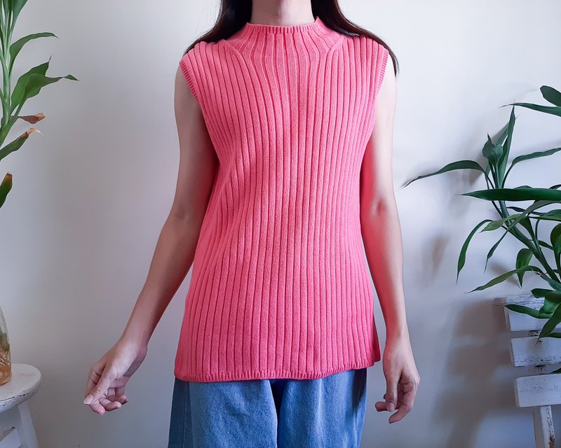 TOMMY HILFIGER 粉紅色高領毛衣背心棉質針織衫 XL 碼 - 女毛衣/針織衫 - 棉．麻 粉紅色