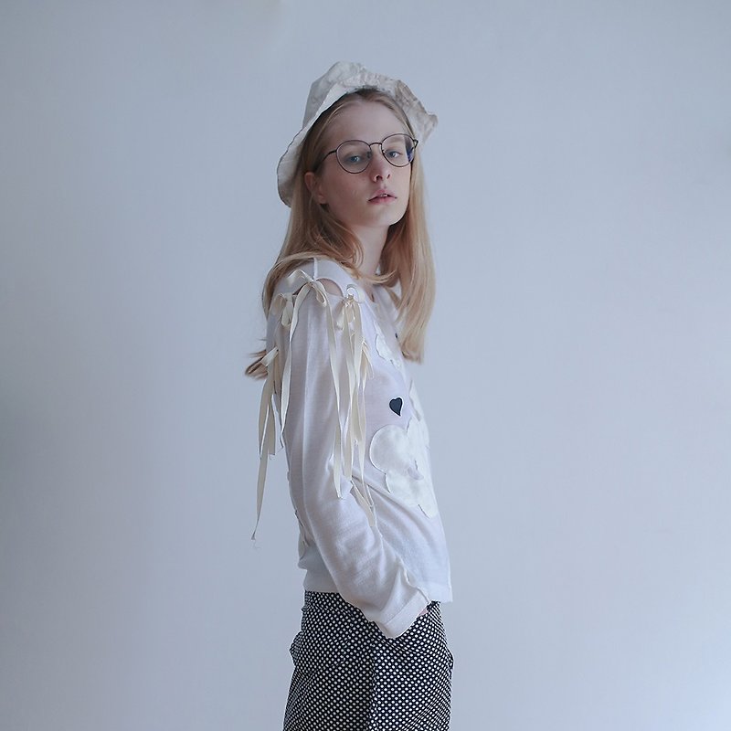 White flower knit thin shirt - imakokoni - Women's Sweaters - Wool White