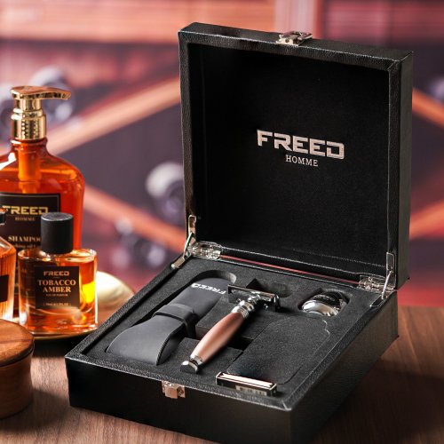 FREED 【兩週年特仕款】尊爵四件組雙刃式刮鬍刀禮盒-玫瑰金 客製化刻字