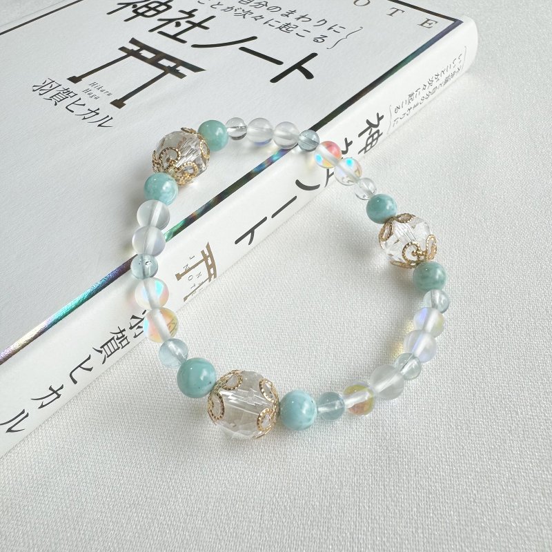 Aquamarine Paula Lima Czech glass natural energy handmade gift Japanese-made crystal bracelet - Bracelets - Crystal Blue