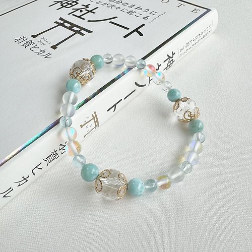 Hoshino Jewelry Kan 海藍寶 拉利馬 捷克玻璃 白晶 水晶手鍊 禮物 能量石2024日本直郵