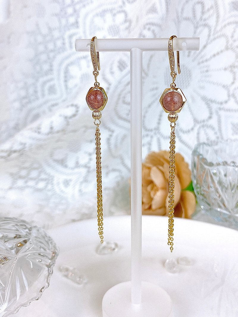 Strawberry Crystal 14KGF Taste Tassel Earrings - Earrings & Clip-ons - Crystal Pink