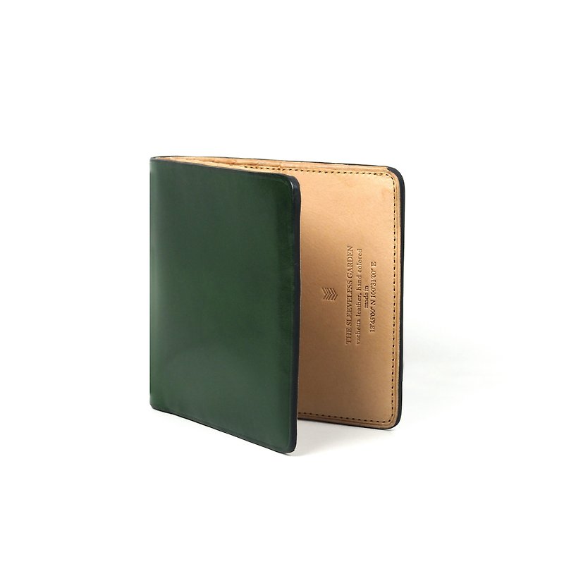 Square bifold wallet /Moss GREEN - Wallets - Genuine Leather Green