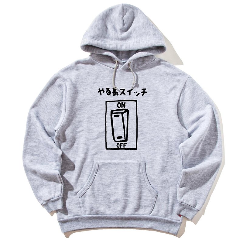 Japanese motivation switch front picture [spot] long-sleeved bristles hooded T gray vitality vitality work vigorous workplace reading inspirational Chinese characters Japanese text is fresh and fresh - เสื้อฮู้ด - ผ้าฝ้าย/ผ้าลินิน สีเทา