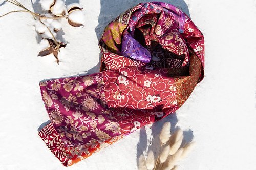 omhandmade 花朵藤蔓絲綢絲巾/滑面絲綢絲巾/法式浪漫絲綢圍巾/雙面圍巾-歐洲