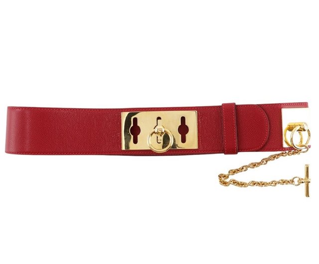 日本直送】セリーヌ CELINE マンテル チェーン ベルト レザー 赤