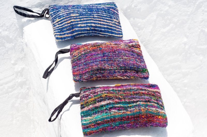 Hand-woven coin purse/storage bag/cosmetic bag/headphone storage bag-rainbow stardust hand twisted saree thread - กระเป๋าใส่เหรียญ - ผ้าฝ้าย/ผ้าลินิน หลากหลายสี