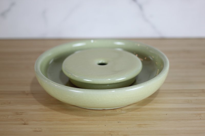 【送禮好物】16cm 米黃 官窯 乾泡台 壺承 名家葉敏祥手工作品 - 茶壺/茶杯/茶具 - 瓷 