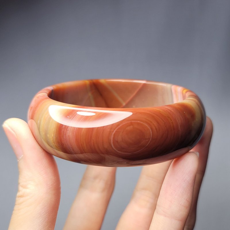 天然 海洋碧玉 纏絲 玉瓍 瑪瑙 粉彩 富貴 招財 手鐲 18.5cm 單品 - 手鍊/手環 - 寶石 橘色