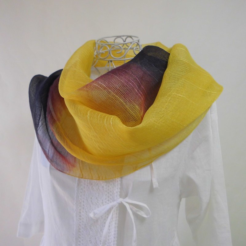 Planting, silk organdy, long stall, color matching _2, bird of fire - Knit Scarves & Wraps - Silk Yellow
