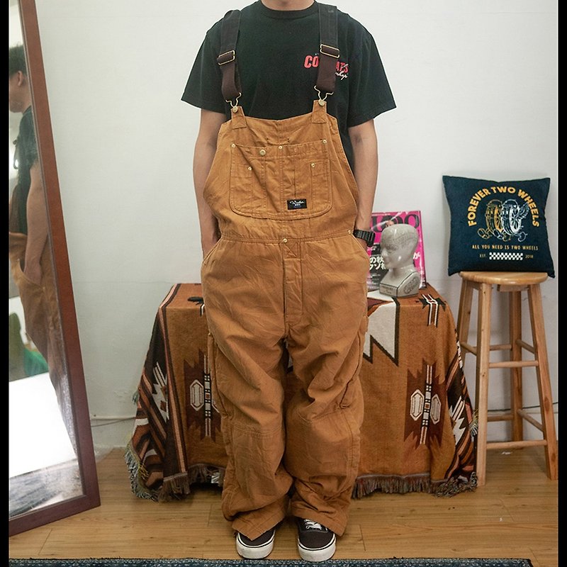 WALLS WORK WEAR washed Khaki overalls vintage overalls second-hand cotton lining - Men's Pants - Cotton & Hemp Khaki