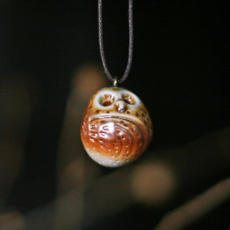 Firewood Pottery Essential Oil Necklace Coffee Ball Owl - Necklaces - Pottery Brown