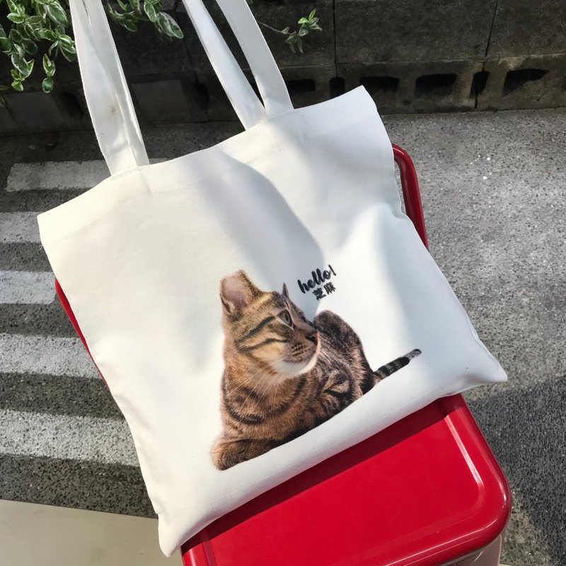 Customization | Wenqing style eco-friendly shopping bag printed with photos/paintings, can be loaded into A4 vertical/horizontal format - Handbags & Totes - Polyester White