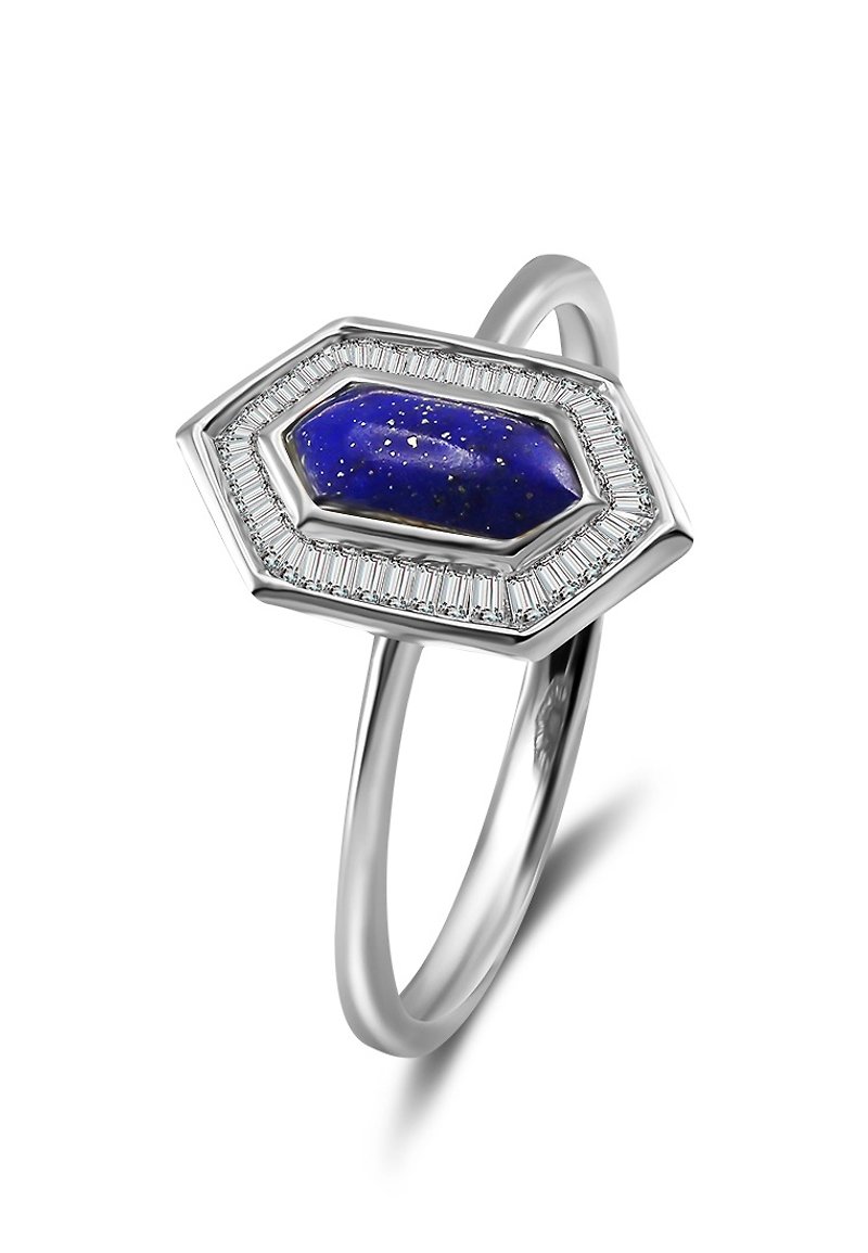 18k黃金青金石六角形鑽石戒指 - 戒指 - 寶石 藍色