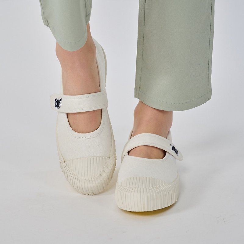 moz Swedish moose canvas Mary Jane biscuit shoes (all-match white) - Women's Casual Shoes - Cotton & Hemp White