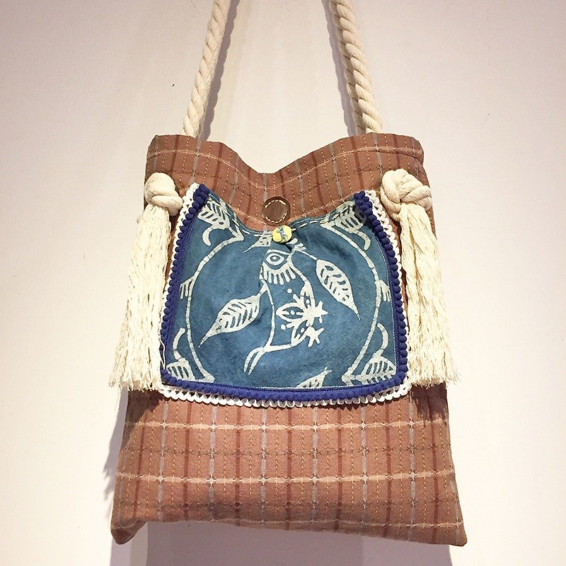 "YAYI" handmade yoga bags - กระเป๋าแมสเซนเจอร์ - ผ้าฝ้าย/ผ้าลินิน สีนำ้ตาล