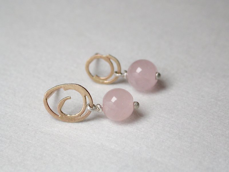Line Series  #a31 Pink crystal earring - ต่างหู - เครื่องประดับ สีเหลือง