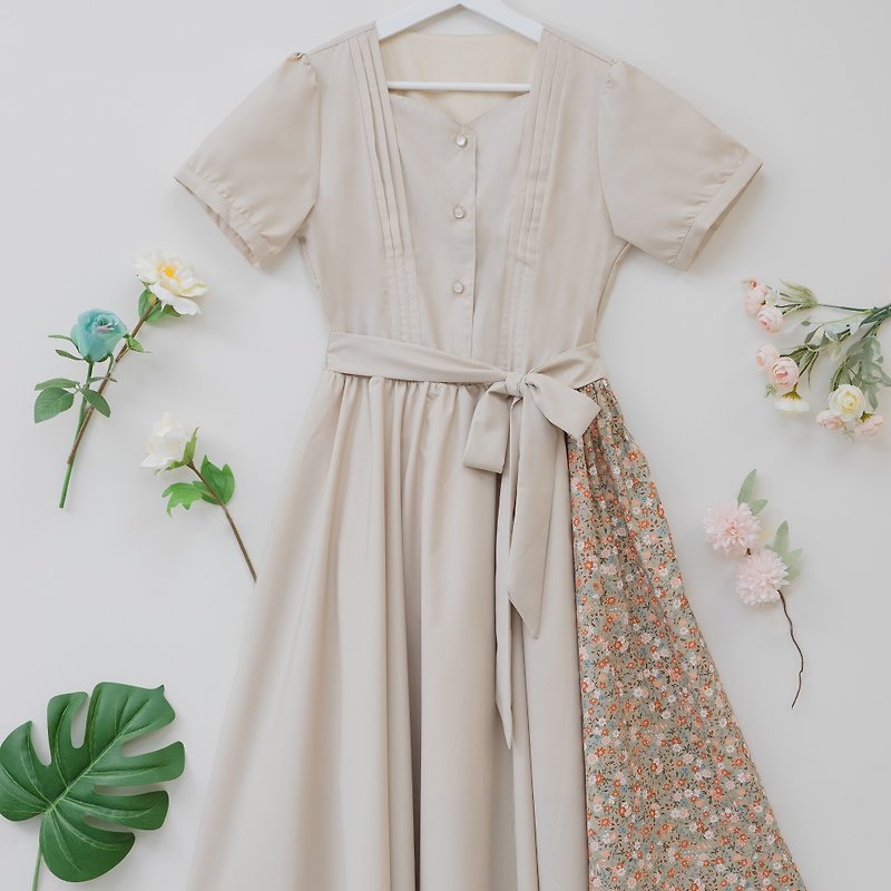 【Adult】Designed patchwork dress – Mint First Night - ชุดครอบครัว - ผ้าฝ้าย/ผ้าลินิน สีนำ้ตาล