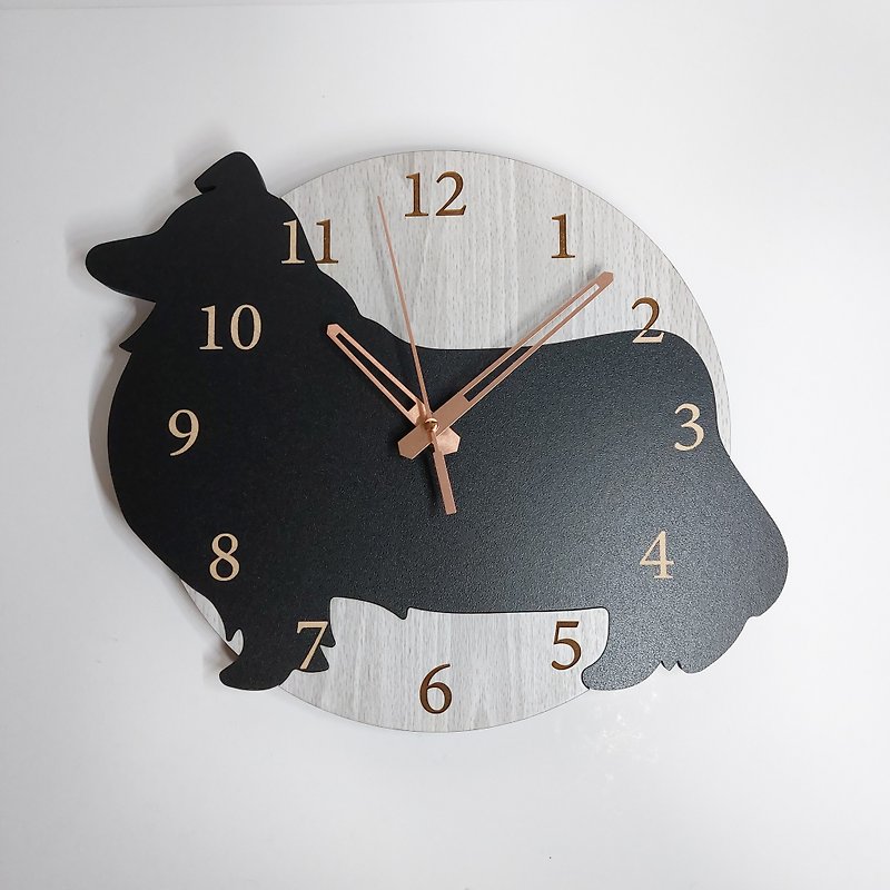 Limited time big discount of 3000 yen off Personalized dog wall clock Sheltie black silent clock - นาฬิกา - ไม้ 