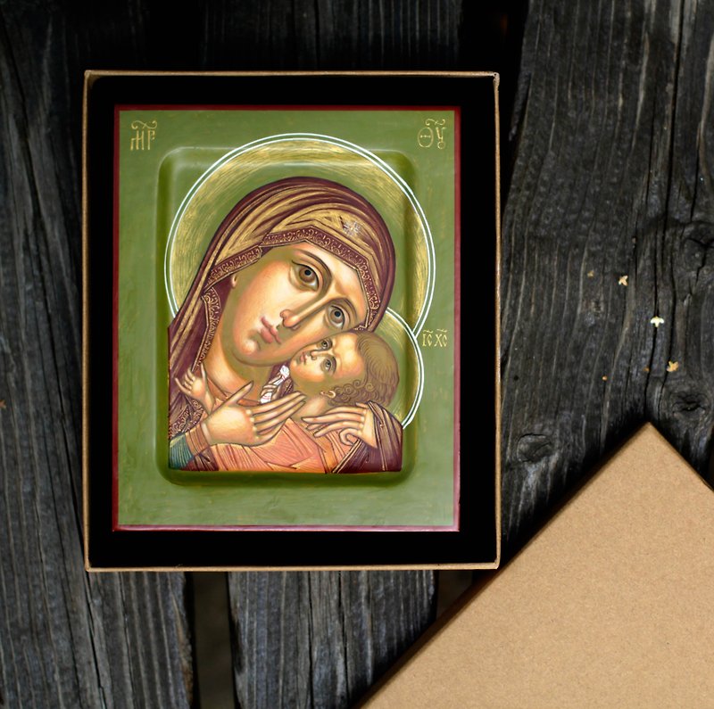 hand painted orthodox christian Virgin Mary icon Mother of God Kasperovskaya - Other - Wood Green