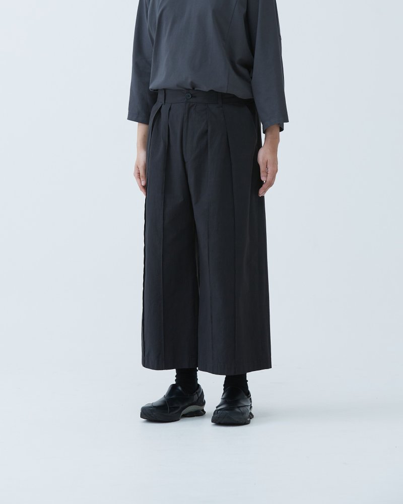 線褶寬褲 Pleats Hakama - 男長褲/休閒褲 - 棉．麻 黑色