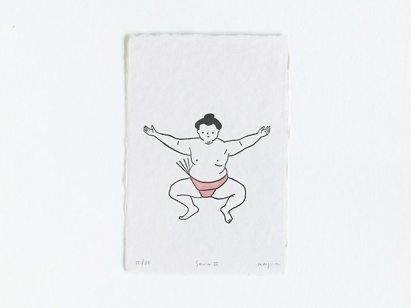 Sumo No.3 - Letterpress Print Limited Edition of 38 - 掛牆畫/海報 - 紙 粉紅色