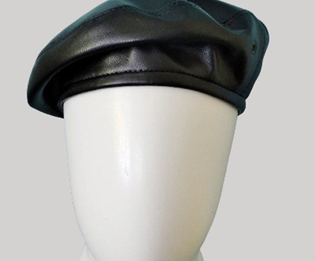 男性用カスタムレザーベレー帽/レザーベレー帽メンズハット/ブラック