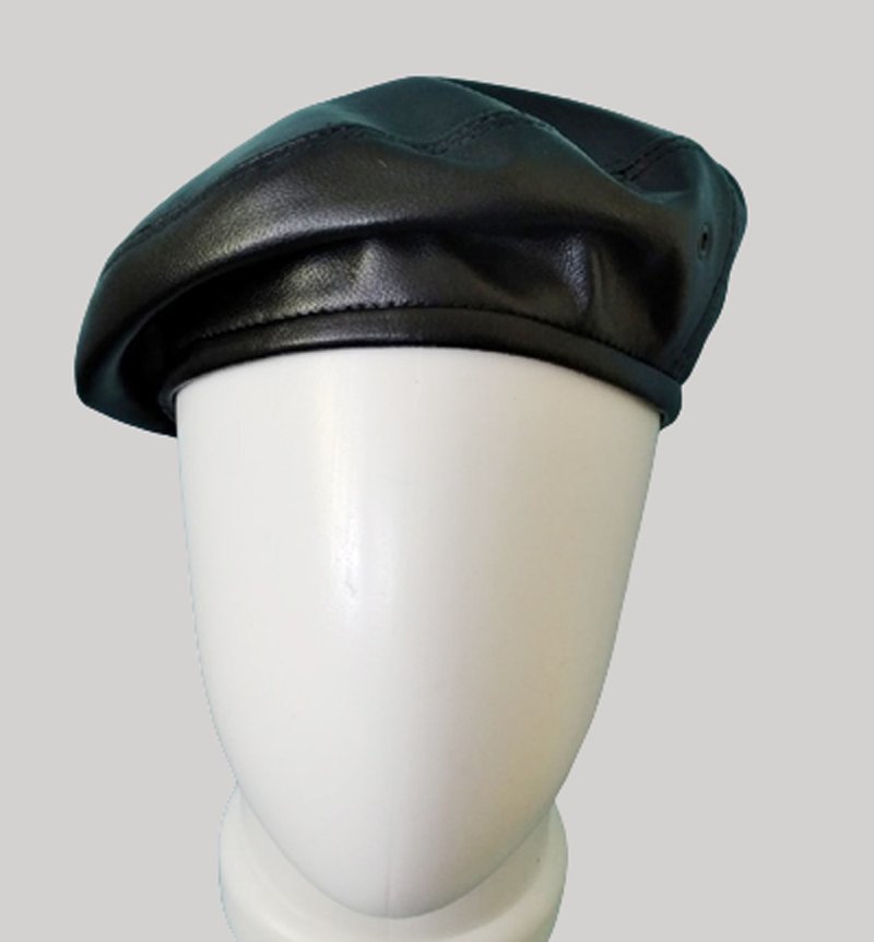 Custom Leather Beret Hat for Men / Leather Beret Men Hat / Black Leather Beret - 帽子 - 真皮 黑色