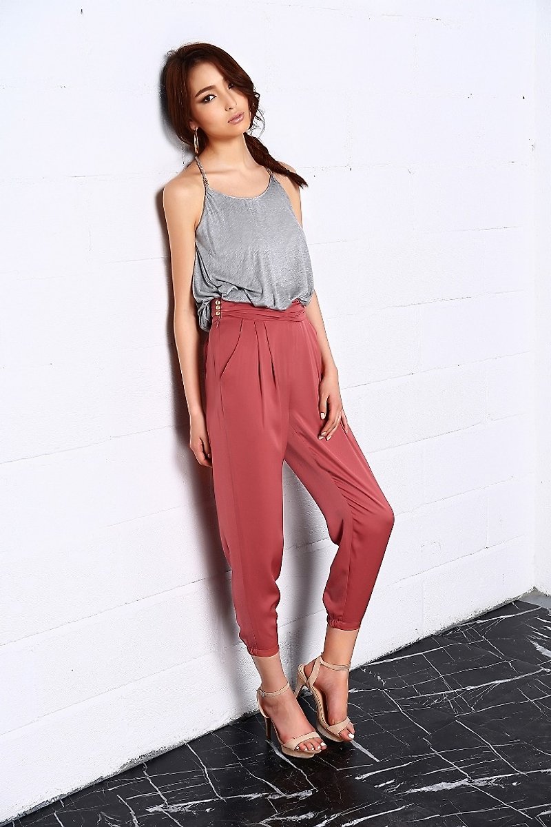 Banquet High Waist pants In Light Red - Women's Pants - Polyester Red