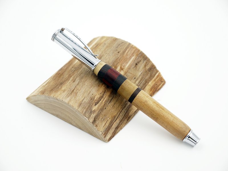 プル蓋木製ボールペン（クロム -  Xiaonanの、赤い木、石の黒い心臓、黒檀ステッチ）手作りの木製のペンのペンのホルスター添付のペンケース - 水性ボールペン - 木製 多色
