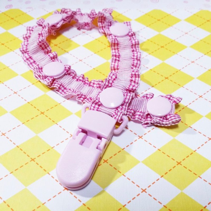 Cheerful. Baby pacifier chain / pacifier clip light powder grid - Bibs - Polyester Pink