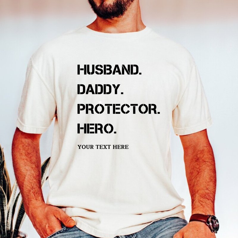 Husband Daddy Father's Day Gift Customized Name Unisex Short Sleeve Top - Men's T-Shirts & Tops - Cotton & Hemp White